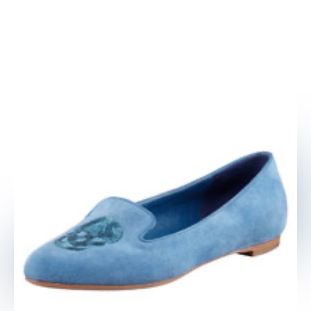 Alexander McQueen Embroidered Sequined Skull Smoking loafer Cadet Blue - Picture 2 of 6